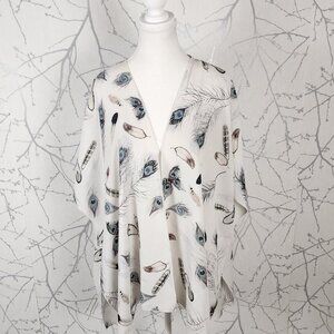 Eclipse White Peacock Feather Print Open Front Cardigan
